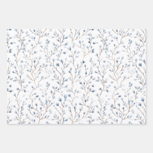Mooie Witte Blauwe Bloemen Bruidsmeisjesfeest Inpakpapier Vel (Voorkant)
