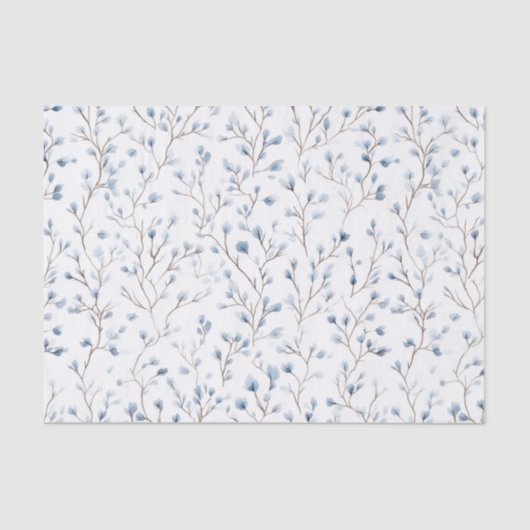 Mooie Witte Blauwe Bloemige Bruidsdouche Tissuepapier (Voorkant)