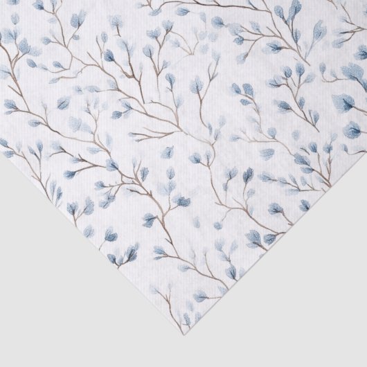 Mooie Witte Blauwe Bloemige Bruidsdouche Tissuepapier (Detail)