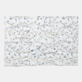 Mooie Witte Blauwe Bloemige Bruiloftsborrel Theedoek (Horizontaal)
