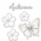 Mooie Witte Blauwe Vlinder Bruiloft Feest Sticker (Voorkant)