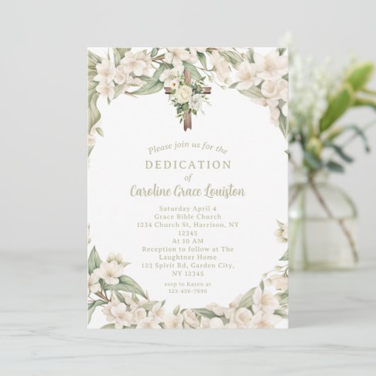 Mooie Witte Bloem Christelijke Toewijding Kaart (Staand voorkant)