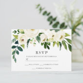 Mooie witte bloemen bloemen die bruidsschat RSVP kaartje (Staand voorkant)