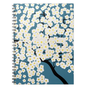 Mooie Witte Bloemen Bloesem Boom Kunst Notitieboek