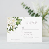 Mooie witte bloemen bruiloft RSVP kaartje (Staand voorkant)