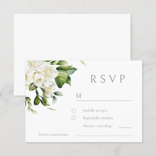 Mooie witte bloemen bruiloft RSVP kaartje