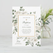 Mooie witte bloemen en goud | doop kaart (Staand voorkant)