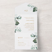 Mooie witte bloemen en groen bruiloft all in one uitnodiging (Binnen)