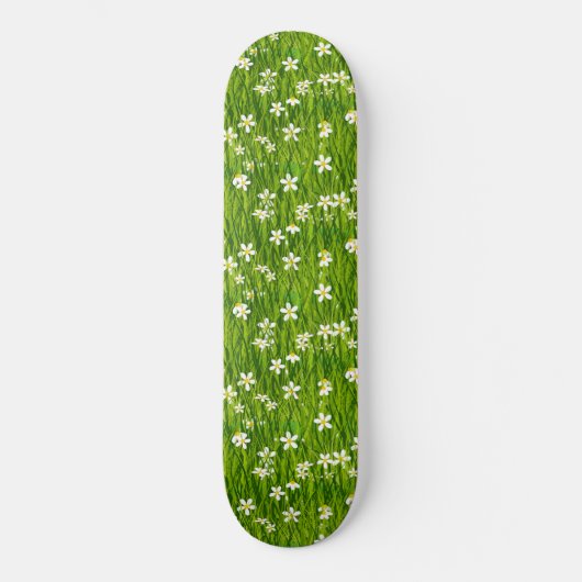 Mooie witte bloemen en groene bladeren persoonlijk skateboard (Voorkant)