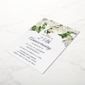 Mooie witte bloemen en zilver 25e Jubileum Folie Uitnodiging (Gedraaid)