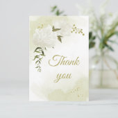 Mooie witte bloemen groen botanisch bedankkaart (Staand voorkant)