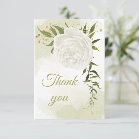 Mooie witte bloemen groen botanisch bedankkaart (Staand voorkant)