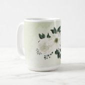 Mooie witte bloemen groene bladeren koffiemok (Voorkant links)