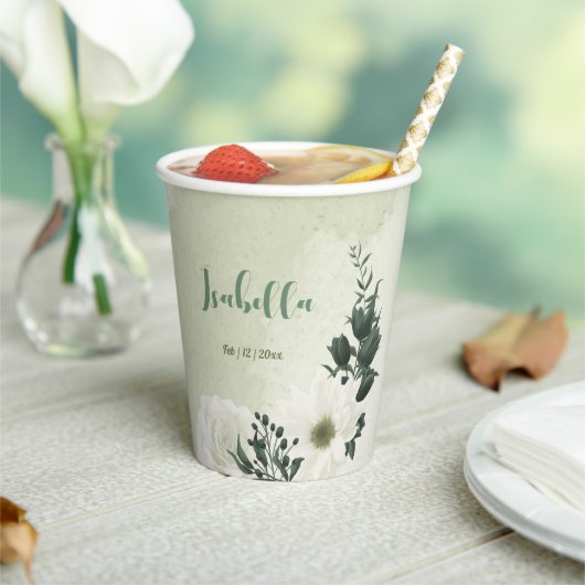 Mooie witte bloemen groene bladeren papieren bekers (Insitu)