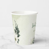 Mooie witte bloemen groene bladeren papieren bekers (Links)