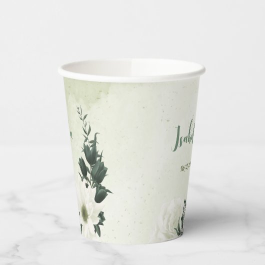 Mooie witte bloemen groene bladeren  papieren bekers (Links)