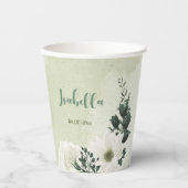 Mooie witte bloemen groene bladeren papieren bekers (Voorkant)