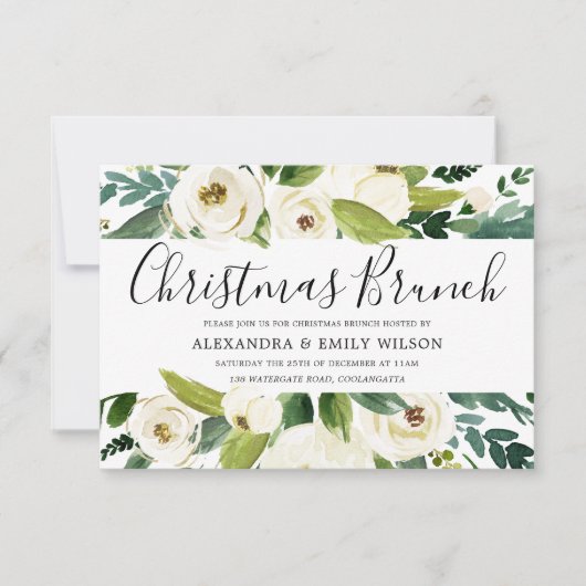 Mooie witte bloemen kerstfeest Brunch Kaart (Voorkant)