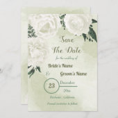 mooie witte bloemen met groene bladeren save the date (Voorkant / Achterkant)