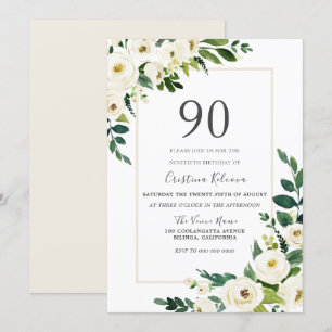 Mooie witte bloemen met Lijst 90e verjaardag Kaart