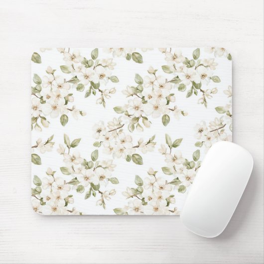 Mooie Witte Bloemen Muismat (Met muis)