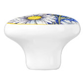 Mooie witte bloemen op blauwe achtergrond keramische knop (Zijkant)