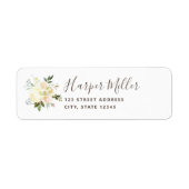 Mooie witte bloemen script retouradres etiket (Voorkant)