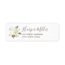 Mooie witte bloemen script retouradres