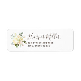 Mooie witte bloemen script retouradres etiket