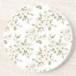 Mooie Witte Bloemen Zandsteen Onderzetter