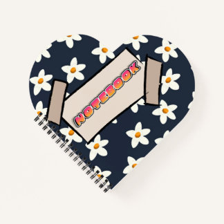 Mooie witte bloemennotebook navyblauw en oranje notitieboek