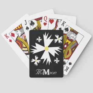 Mooie Witte Bloemige Madelief Geometrische Zwarte Pokerkaarten