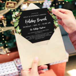 Mooie witte bloemige rode bessen vakantie brunch kaart