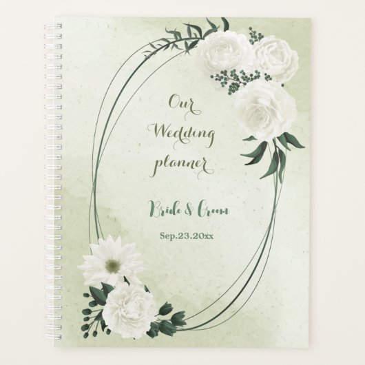 mooie witte bloemrijke groene wedding planner (Voorkant)