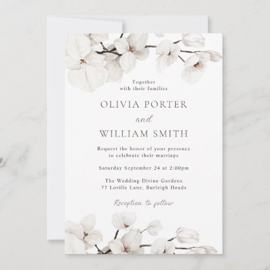 Mooie Witte Boho Bloemen Moderne bruiloft Kaart (Voorkant)