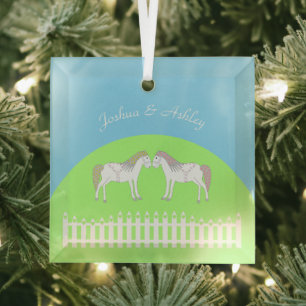 Mooie witte bruiloft paarden op maat glas ornament