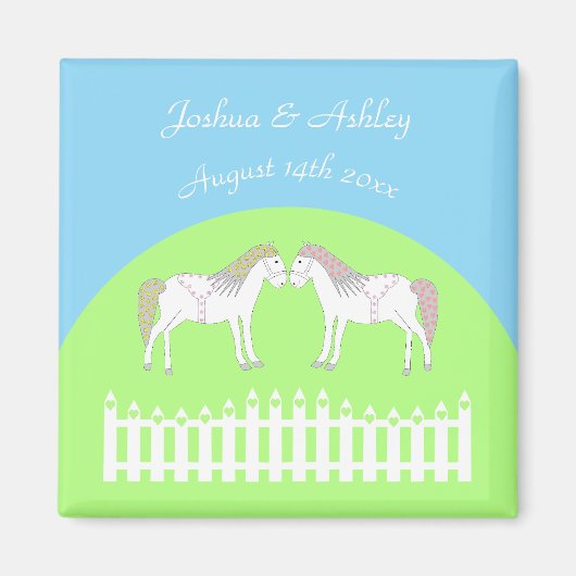 Mooie witte bruiloft paarden op maat magneet (Voorkant)