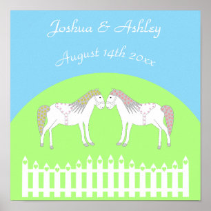 Mooie witte bruiloft paarden op maat poster