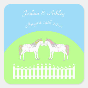 Mooie witte bruiloft paarden op maat vierkante sticker