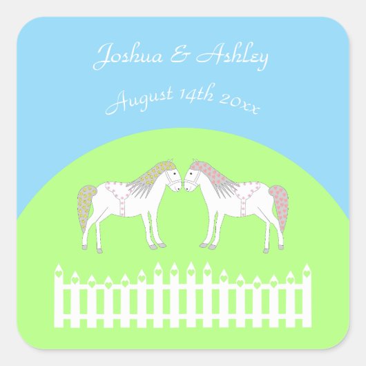 Mooie witte bruiloft paarden op maat vierkante sticker (Voorkant)