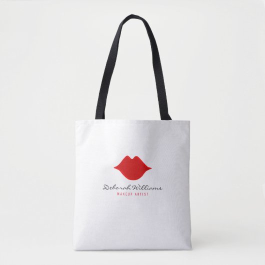 mooie witte canvas tas met haar naam & rode lippen (Voorkant)