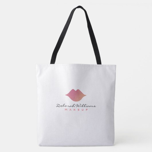 mooie witte canvas tas met haar naam & roze lippen (Voorkant)