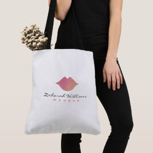 mooie witte canvas tas met haar naam & roze lippen