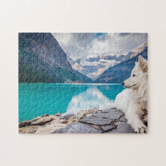 Mooie witte dog meer Louise Canada reizen Legpuzzel (Horizontaal)