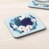 Mooie Witte Doves Floral Wreath Bier Onderzetter (Linkerzijde)