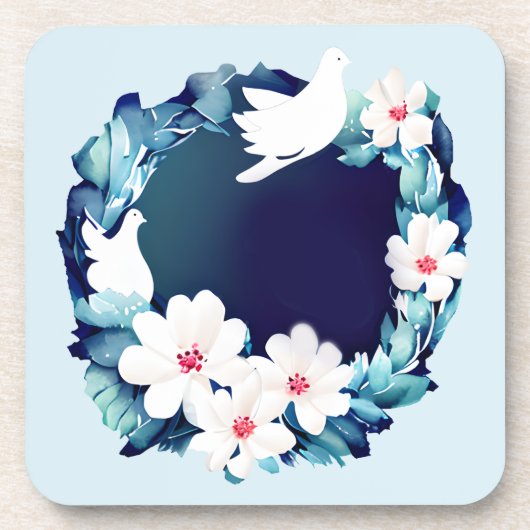 Mooie Witte Doves Floral Wreath Bier Onderzetter (Voorkant)