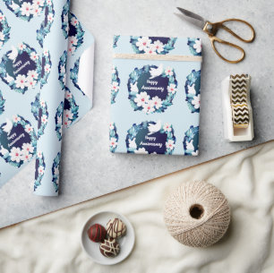 Mooie Witte Doves Floral Wreath Cadeaupapier