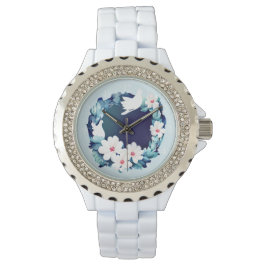 Mooie Witte Doves Floral Wreath Horloge