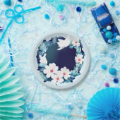 Mooie Witte Doves Floral Wreath Papieren Bordje (Feest)