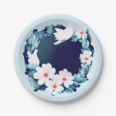 Mooie Witte Doves Floral Wreath Papieren Bordje (Voorkant)